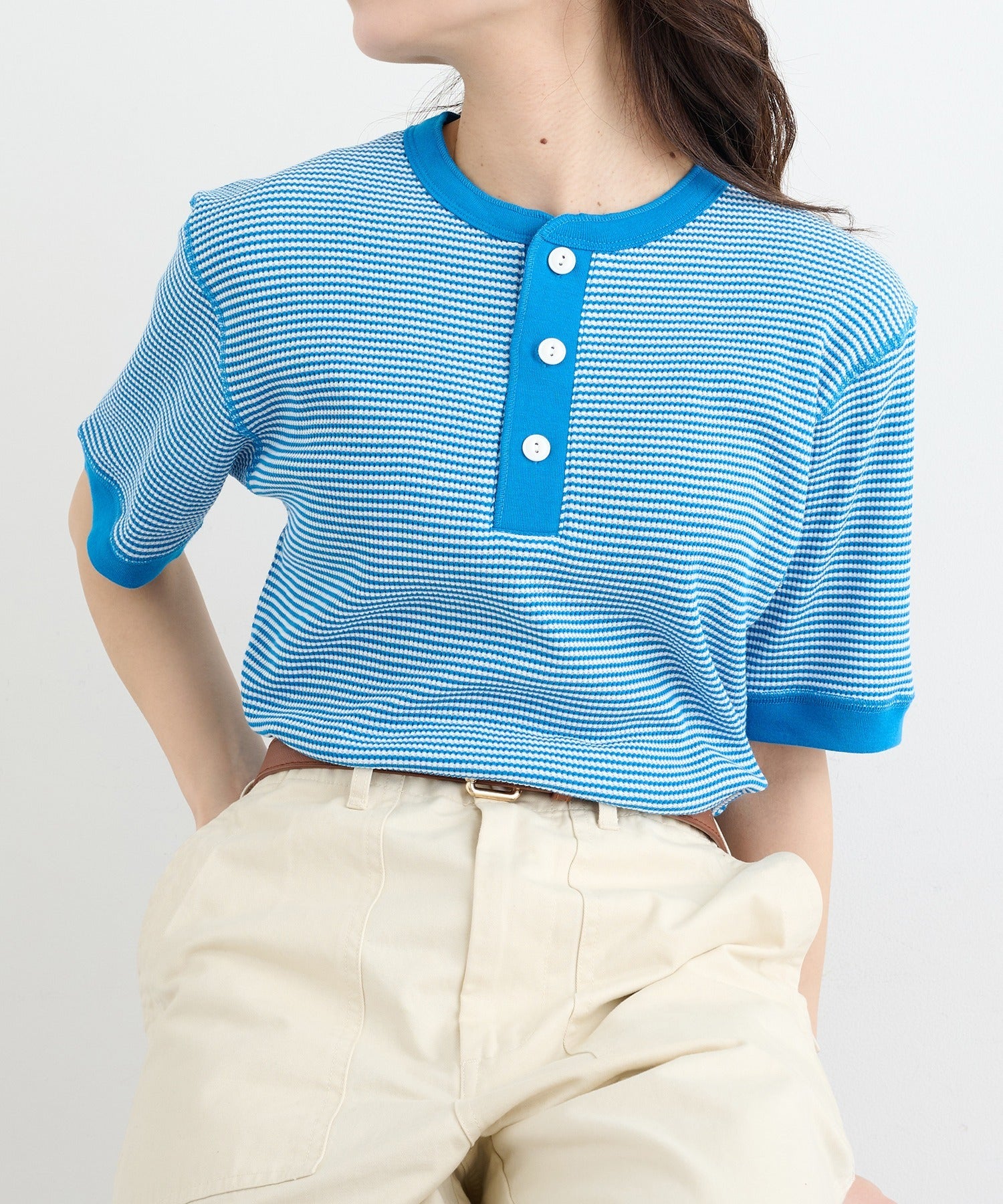 ヘルスニット Healthknit ヘンリーネックワッフル半袖パックTEEシャツ サーマル半袖パックTシャツ 601S （ロイヤルブルー） ロイヤルブルー