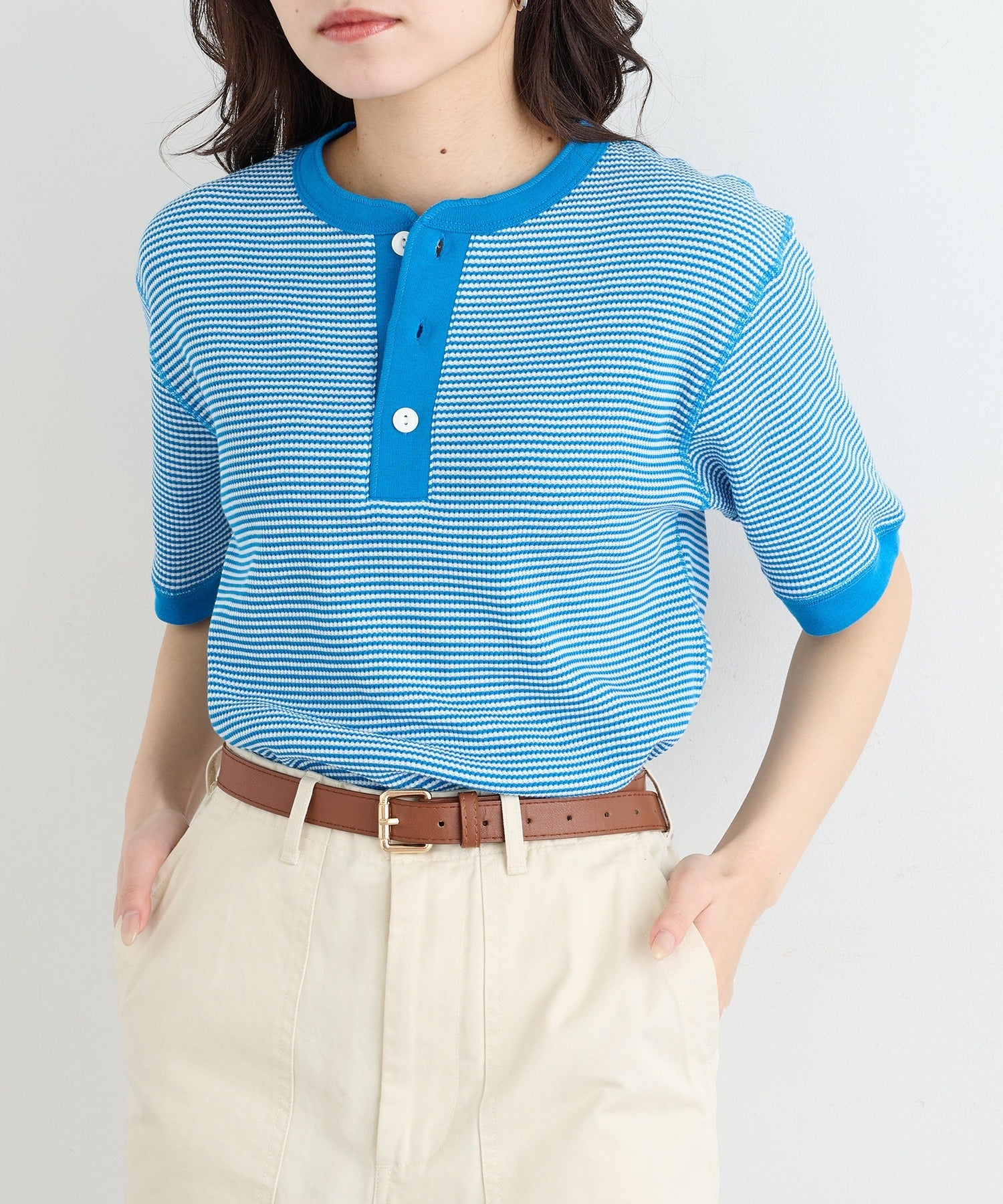 ヘルスニット Healthknit ヘンリーネックワッフル半袖パックTEEシャツ サーマル半袖パックTシャツ 601S （ロイヤルブルー） ロイヤルブルー