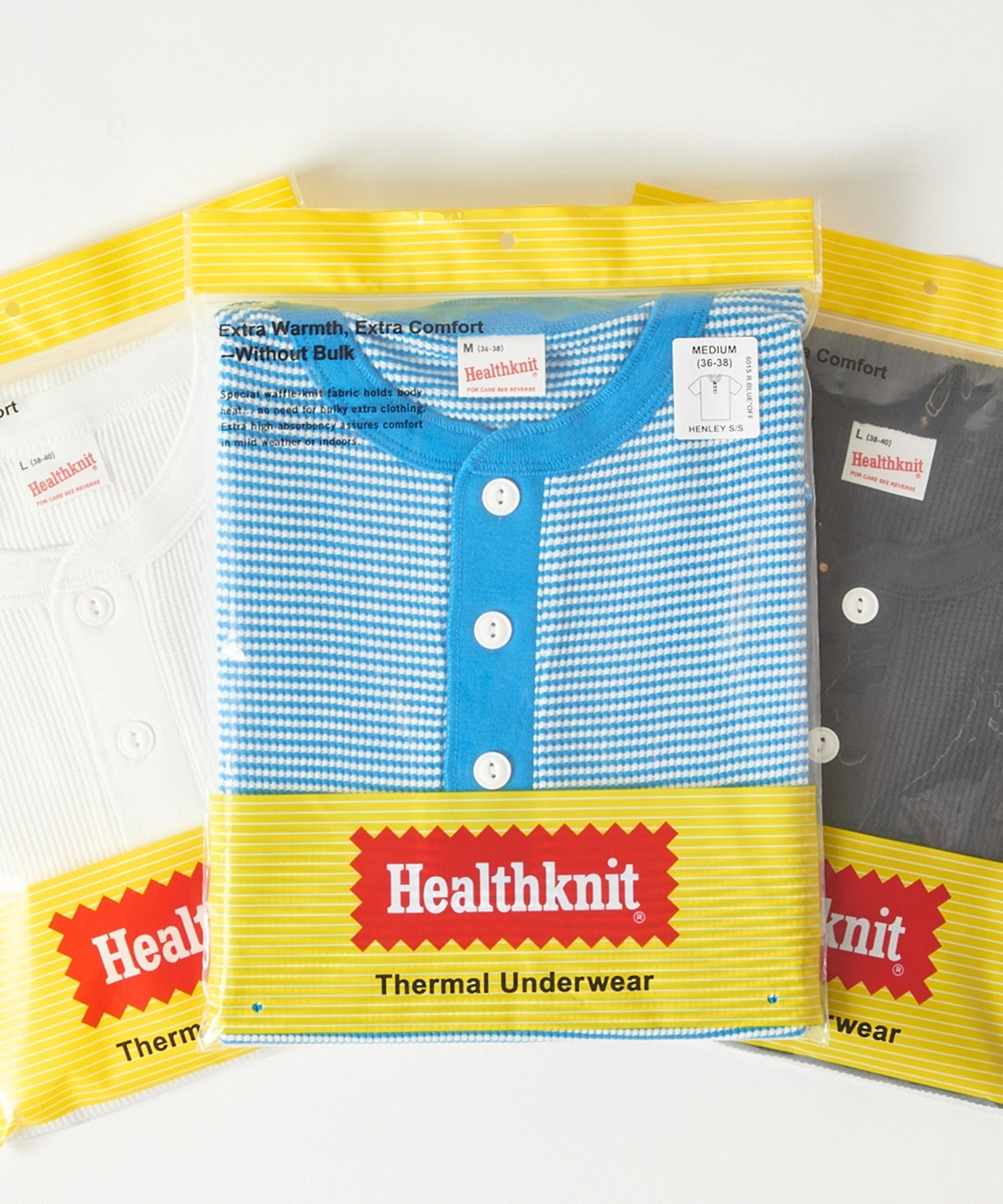 ヘルスニット Healthknit ヘンリーネックワッフル半袖パックTEEシャツ サーマル半袖パックTシャツ 601S （ロイヤルブルー） ロイヤルブルー