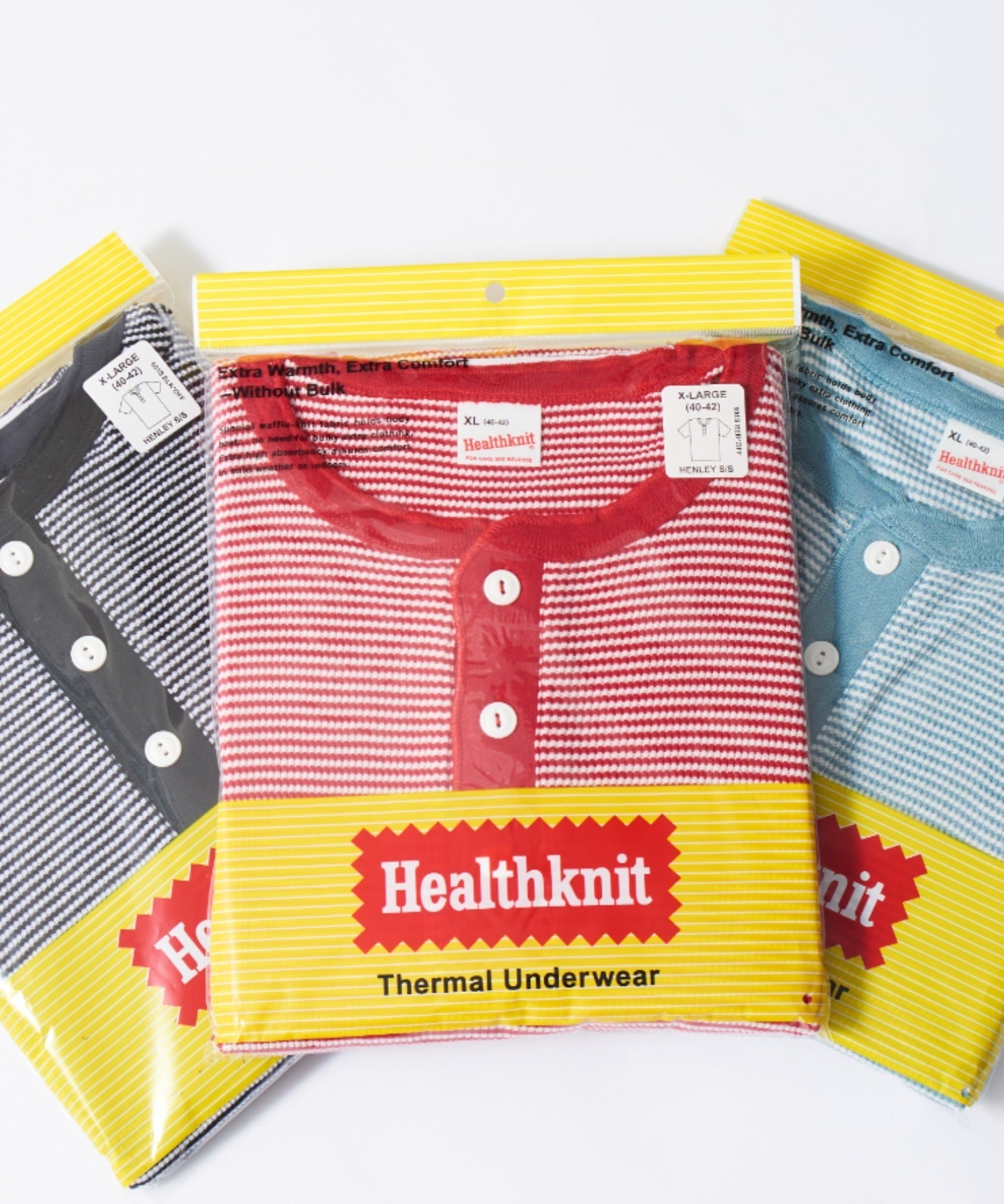 ヘルスニット Healthknit ヘンリーネックワッフル半袖パックTEEシャツ サーマル半袖パックTシャツ 601S （レッド） レッド
