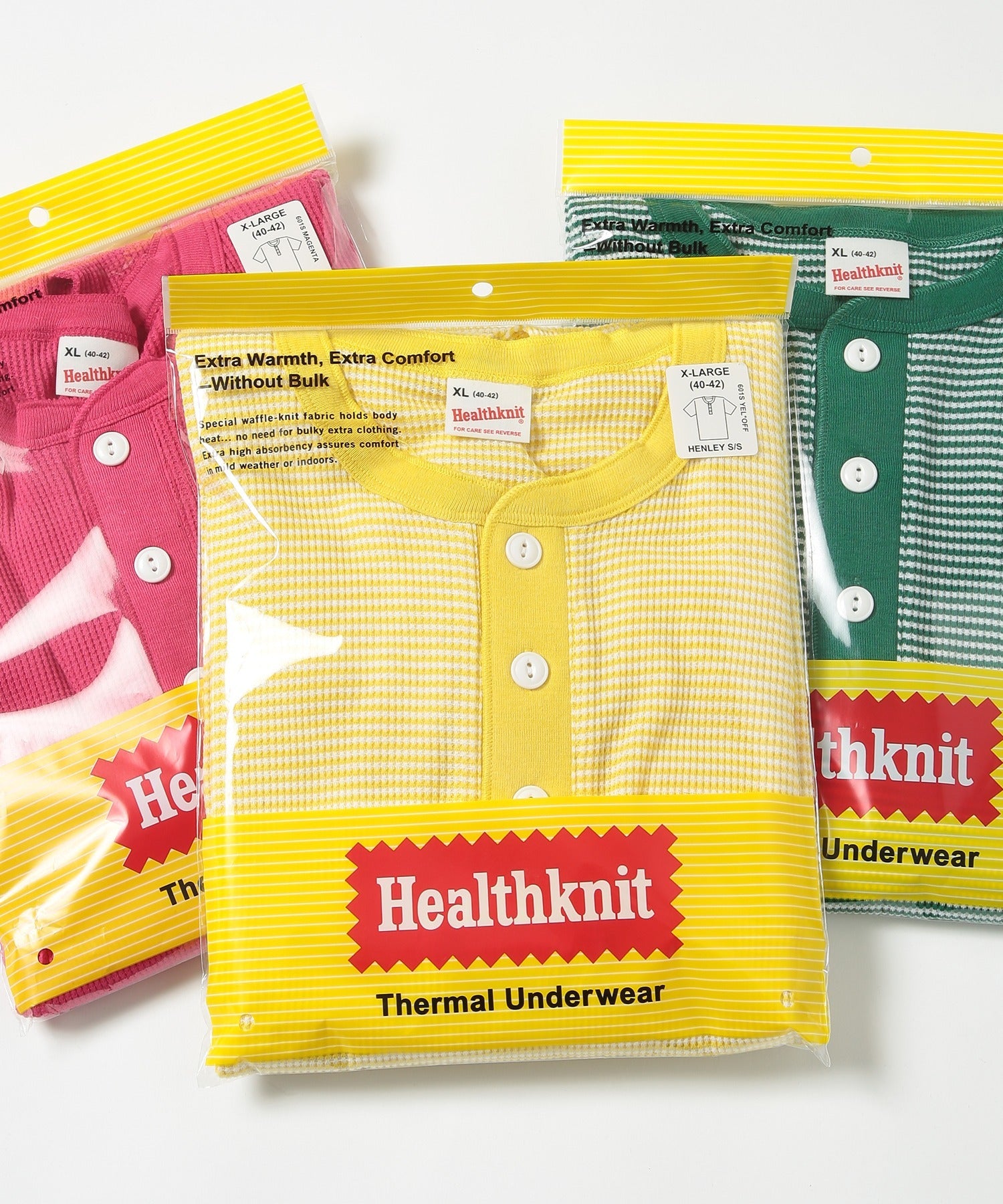ヘルスニット Healthknit ヘンリーネックワッフル半袖パックTEEシャツ サーマル半袖パックTシャツ 601S （イエロー） イエロー