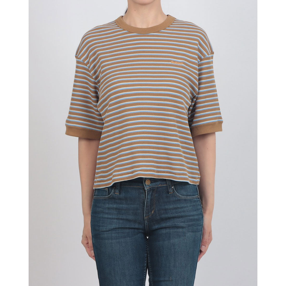 ヘルスニット Healthknit Multi Border Waffle Crewneck S/S 680S （ブラウン系1） ブラウン系1