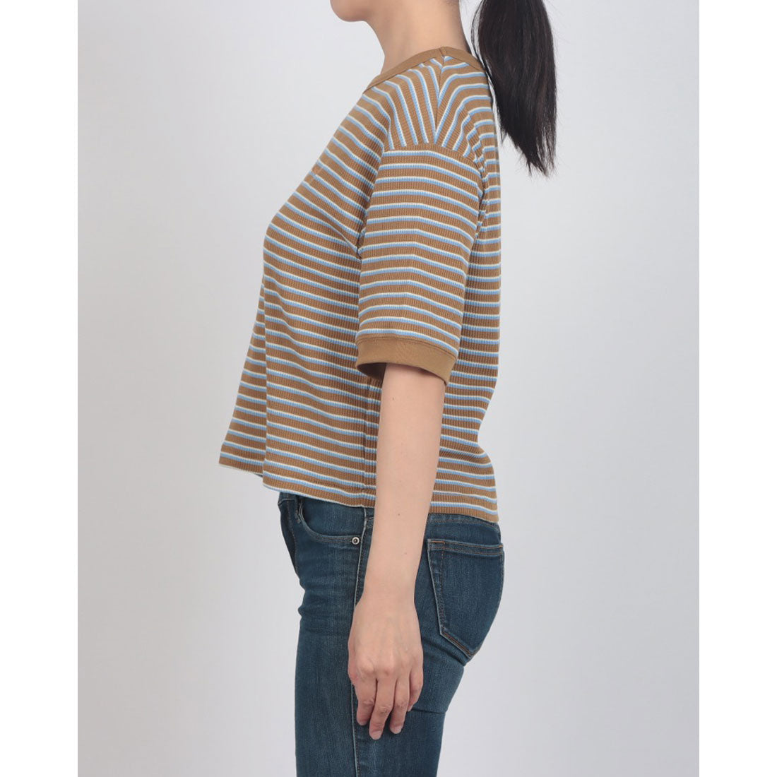 ヘルスニット Healthknit Multi Border Waffle Crewneck S/S 680S （ブラウン系1） ブラウン系1