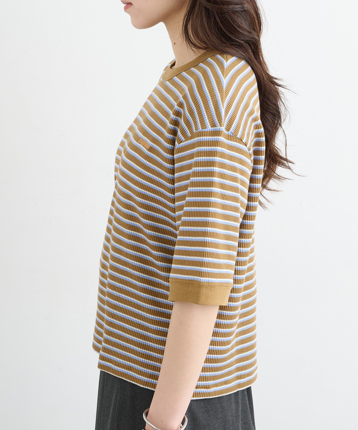 ヘルスニット Healthknit Multi Border Waffle Crewneck S/S 680S （ブラウン系1） ブラウン系1