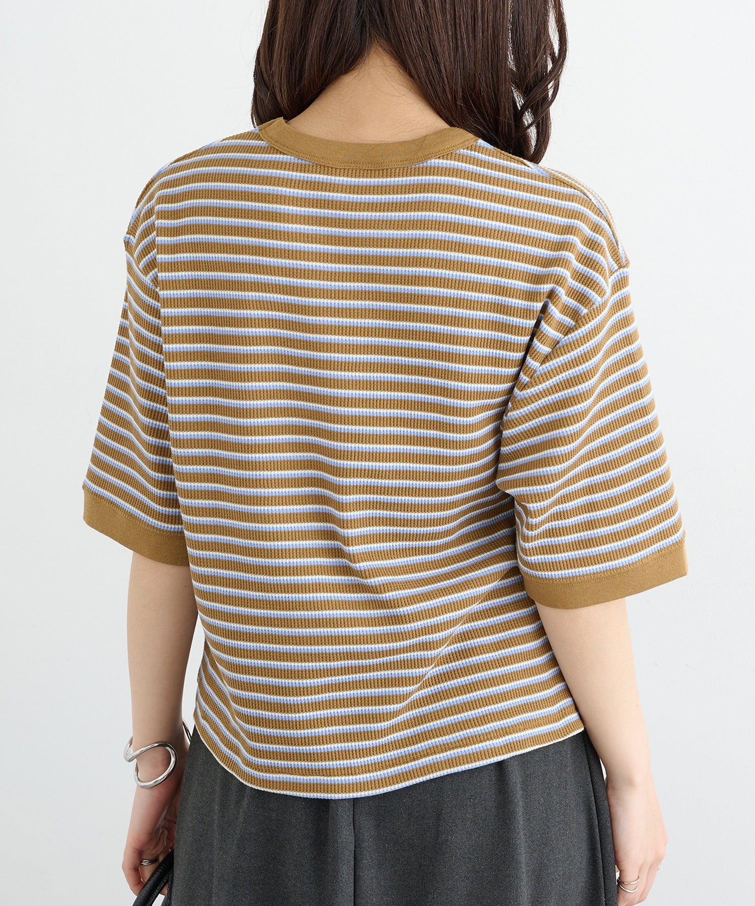 ヘルスニット Healthknit Multi Border Waffle Crewneck S/S 680S （ブラウン系1） ブラウン系1