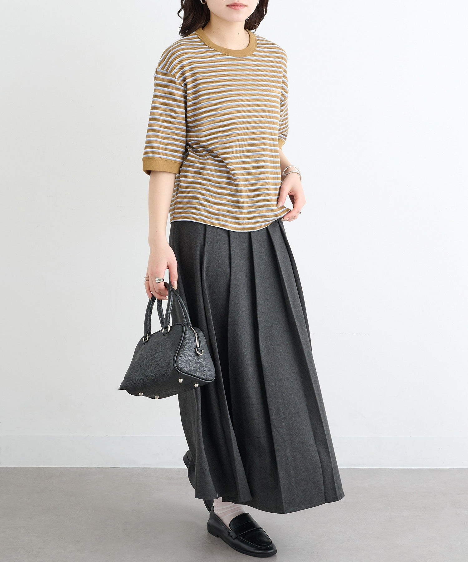 ヘルスニット Healthknit Multi Border Waffle Crewneck S/S 680S （ブラウン系1） ブラウン系1