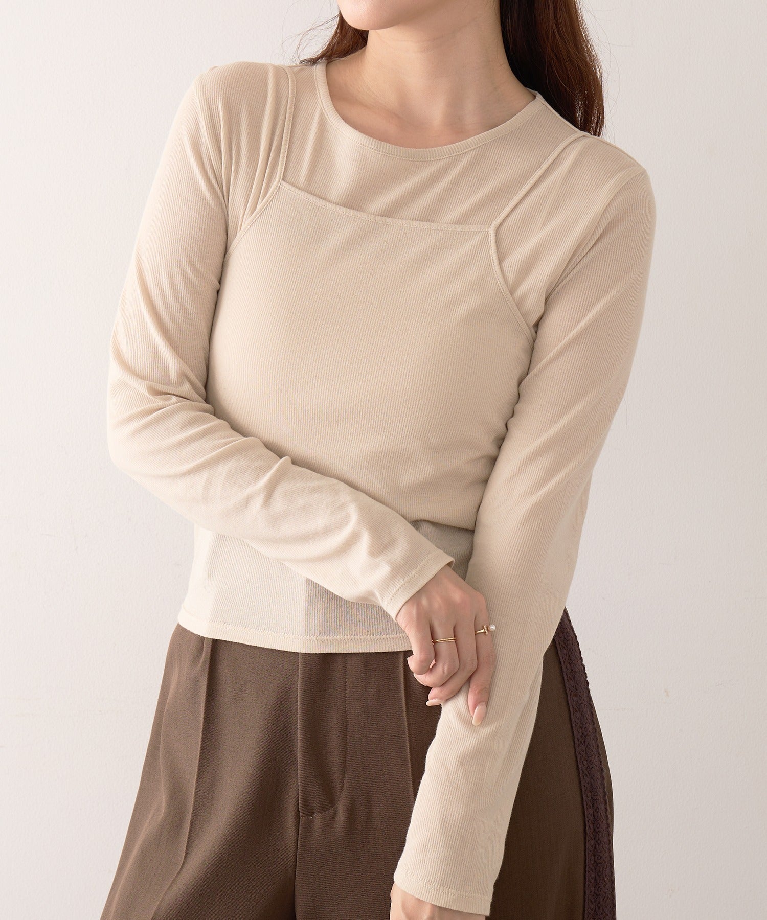 ヘルスニット Healthknit Camisole & L/S Tee Set HR26S-L304 （ライトベージュ） ライトベージュ