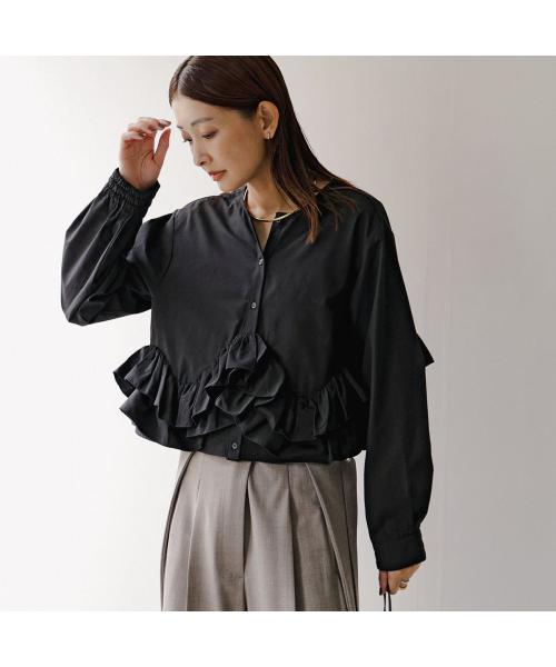 null null HERENCIA ブラウス Ruffle Short Blouse H425302 フリル （3/ブラック） 3/ブラック