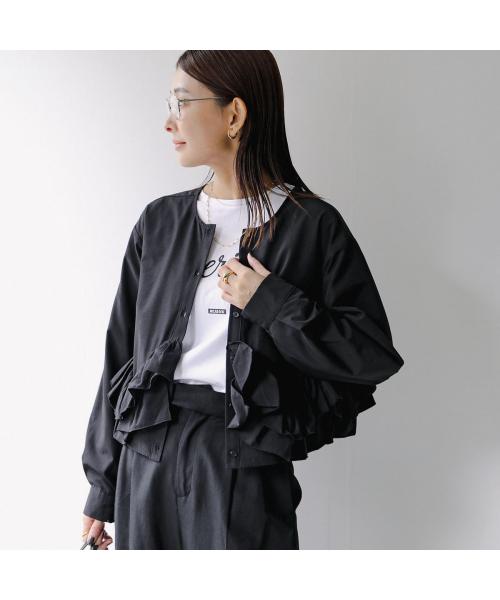 null null HERENCIA ブラウス Ruffle Short Blouse H425302 フリル （3/ブラック） 3/ブラック
