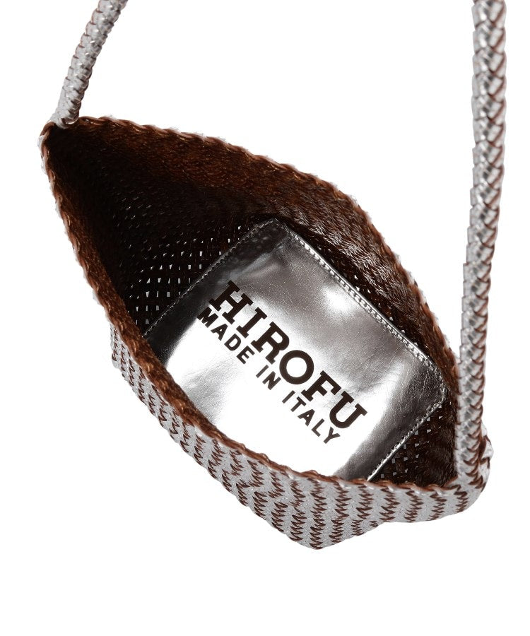 ヒロフ HIROFU 【ブレッツァバッファロー】レザーメッシュショルダーバッグ S 本革 ステッチ メタリックカラー （シルバー(006)） シルバー(006)