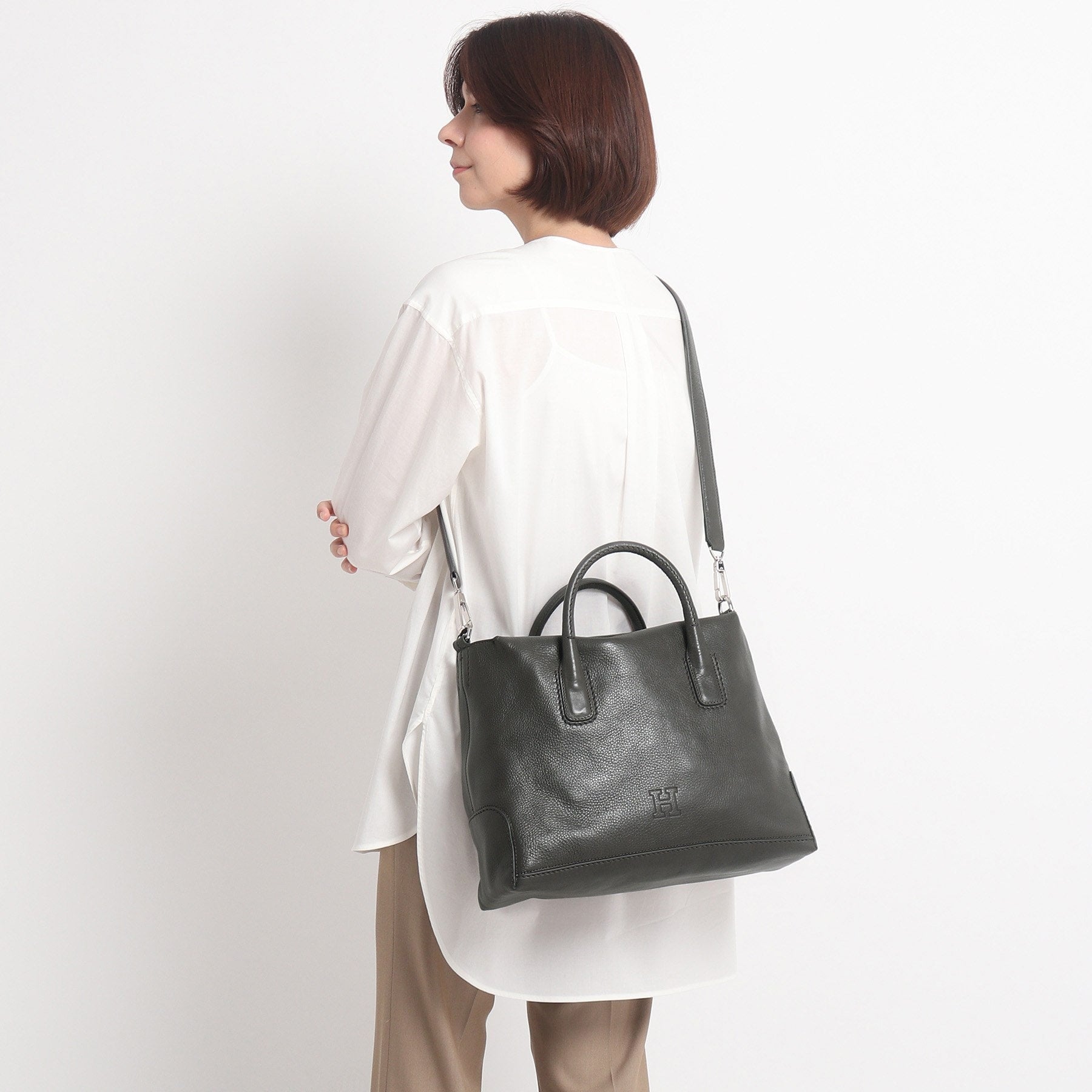 ヒロフ HIROFU 【デュオ】レザーハンドバッグ L 2way 本革 A4サイズ ビジネスバッグ