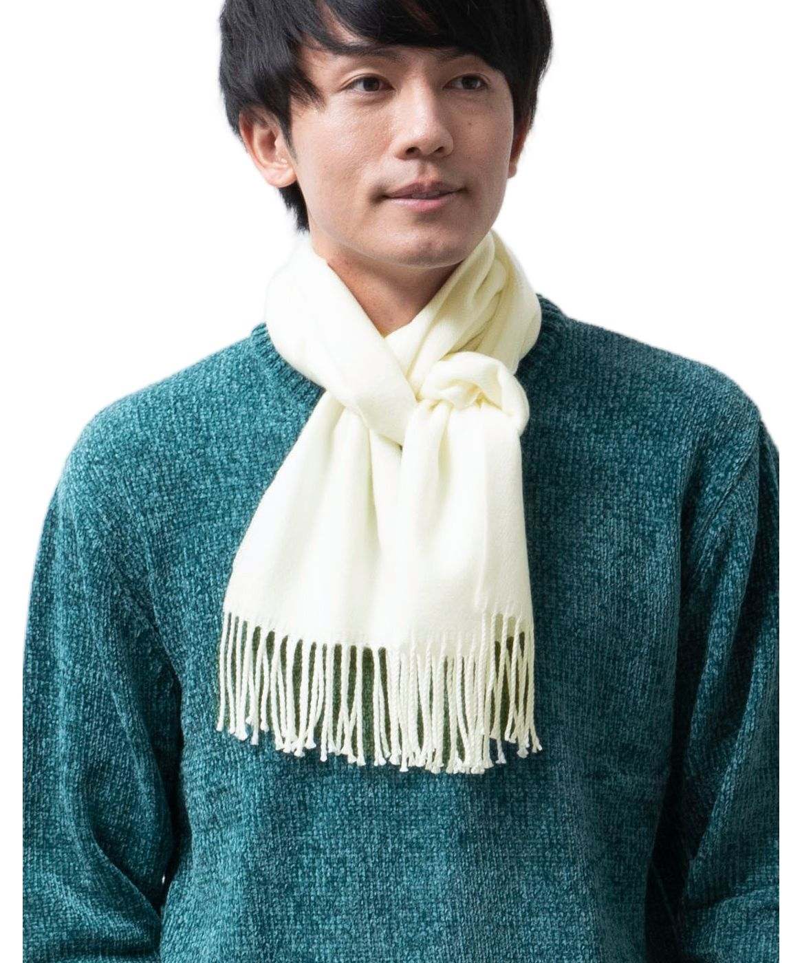 ジェネレス GENELESS マフラー メンズ レディース ストライプ ストール 国産 暖かい ニット 日本製 防寒 通勤 通学,01.無地ホワイト