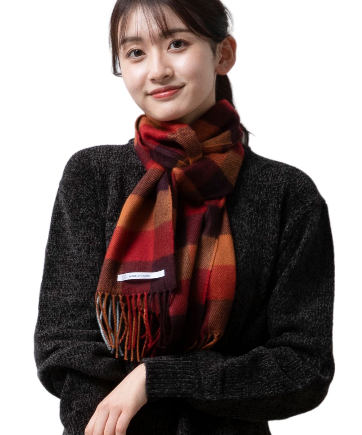 ジェネレス GENELESS マフラー メンズ レディース ストライプ ストール 国産 暖かい ニット 日本製 防寒 通勤 通学 （20.ブロックチェックアプリコット） 20.ブロックチェックアプリコット