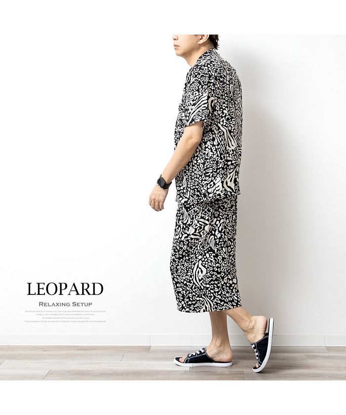 ジェネレス GENELESS セットアップ メンズ 開襟シャツ 上下セット ワイドパンツ オープンカラーシャツ 涼しい 部屋着 ルームウェア