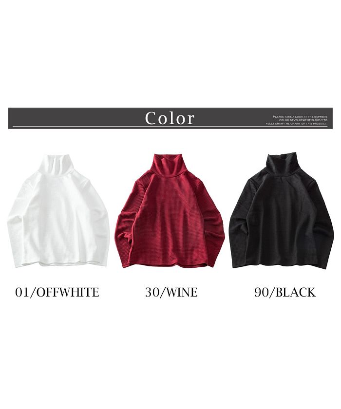 ジェネレス GENELESS タートルネック Tシャツ メンズ カットソー 黒 白 インナー トップス 長袖 千鳥柄 ハイネック