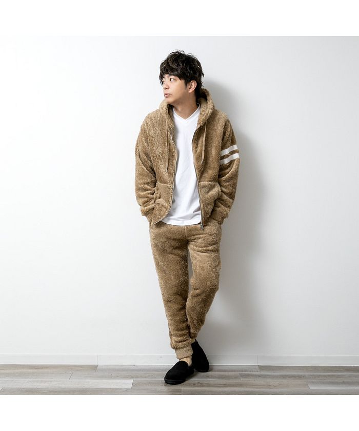 ジェネレス GENELESS ボア セットアップ メンズ 大きいサイズ 秋服 パーカー アウター パンツ ボトムス 上下セット ルームウェア