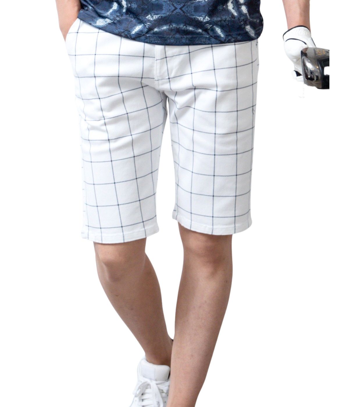 ジェネレス GENELESS ゴルフパンツ メンズ ゴルフウェア 夏 用 ハーフパンツ膝丈 ショートパンツ ストレッチ 千鳥 チェック