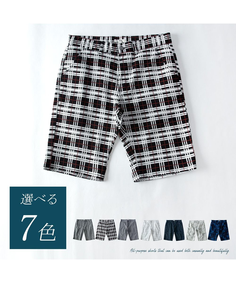 ジェネレス GENELESS ゴルフパンツ メンズ ゴルフウェア 夏 用 ハーフパンツ膝丈 ショートパンツ ストレッチ 千鳥 チェック