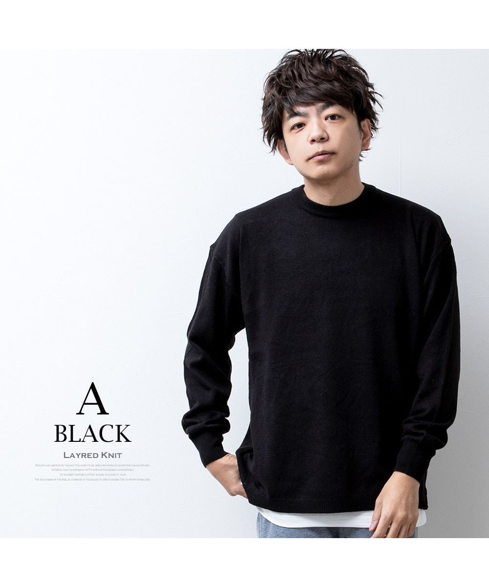 ジェネレス GENELESS ニット メンズ アンサンブル 2枚セット tシャツ 長袖 ハイゲージ メンズニット インナー セット