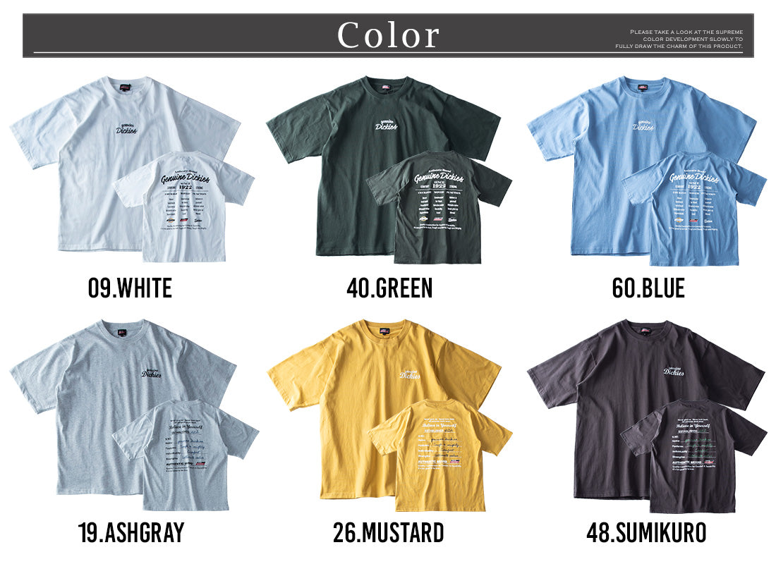 メンズ 半袖 tシャツ バックプリント ディッキーズ 半袖tシャツ 夏 Tシャツ 綿100 GENUINE クルーネック プリント コットン トップス イエロー ストリート 40.グリーン