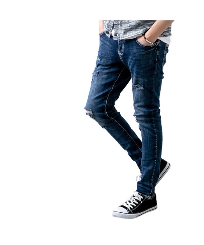 GENELESS Jeans Men's Pants Denim Pants Skinny Pants Denim Damage Pants Crushed Denim Slim Fit
