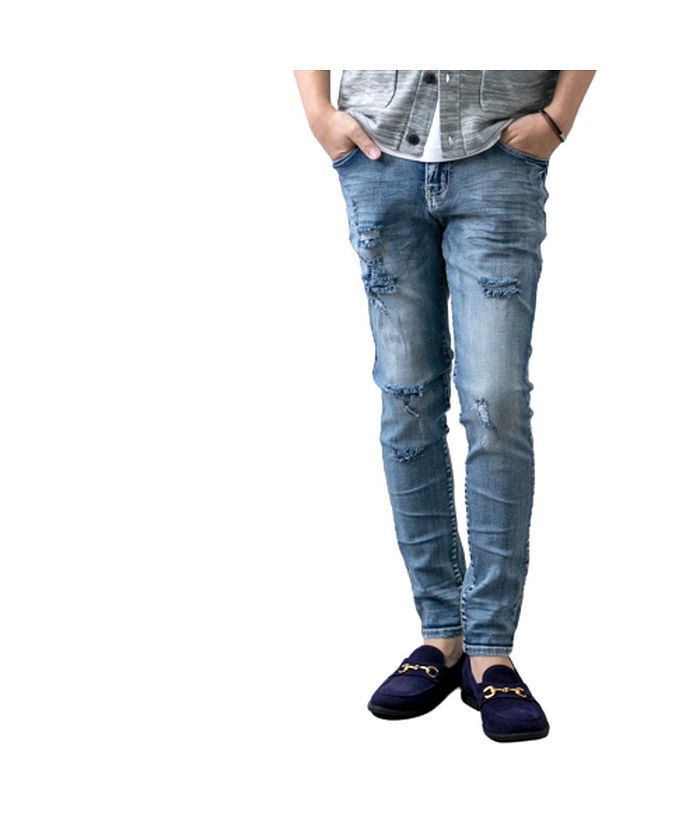 GENELESS Jeans Men's Pants Denim Pants Skinny Pants Denim Damage Pants Crushed Denim Slim Fit