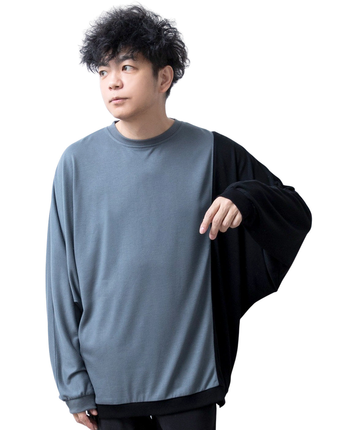 ジェネレス GENELESS tシャツ メンズ ドルマン 長袖 長袖ドルマンtシャツ ドレープ Tシャツ おしゃれ 体系カバー 切替 オーバーサイズ ゆったり ドルマンスリーブ カジュアル シンプル ホワイト （06.ダスティーグレー×ブラック） 06.ダスティーグレー×ブラック