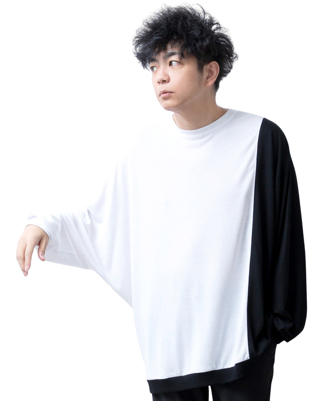 ジェネレス GENELESS tシャツ メンズ ドルマン 長袖 長袖ドルマンtシャツ ドレープ Tシャツ おしゃれ 体系カバー 切替 オーバーサイズ ゆったり ドルマンスリーブ カジュアル シンプル ホワイト （05.ホワイト×ブラック） 05.ホワイト×ブラック