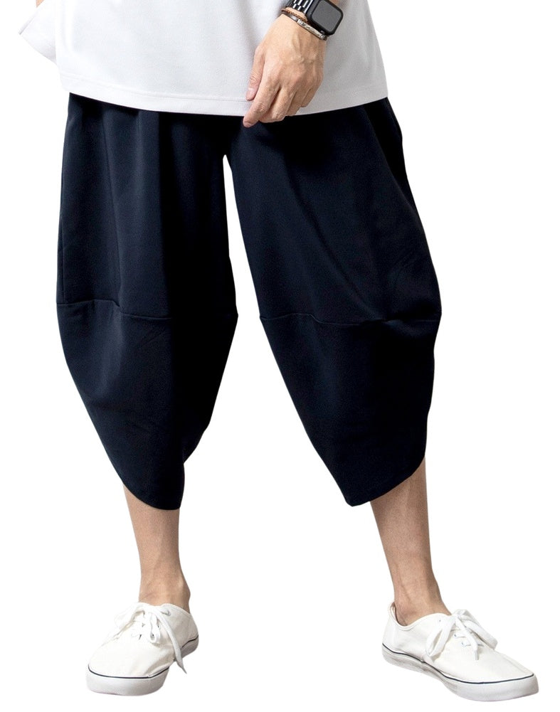 ジェネレス GENELESS サルエルパンツ メンズ 春夏 ゆったり 涼しい 麻 パンツ 接触冷感 ストレッチ 7分丈 クロップドパンツ ウエストゴム シンプル ズボン アイスネイビー 裏地無 大きいサイズ 綿 （A.ネイビー） A.ネイビー