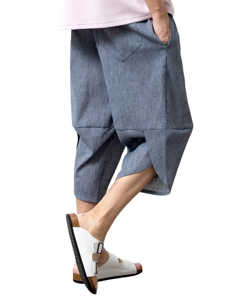 ジェネレス GENELESS サルエルパンツ メンズ 春夏 ゆったり 涼しい 麻 パンツ 接触冷感 ストレッチ 7分丈 クロップドパンツ ウエストゴム シンプル ズボン アイスネイビー 裏地無 大きいサイズ 綿 （B.麻ネイビー） B.麻ネイビー