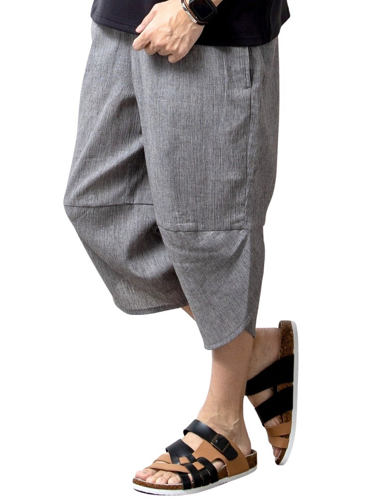 ジェネレス GENELESS サルエルパンツ メンズ 春夏 ゆったり 涼しい 麻 パンツ 接触冷感 ストレッチ 7分丈 クロップドパンツ ウエストゴム シンプル ズボン アイスネイビー 裏地無 大きいサイズ 綿 （B.麻グレー） B.麻グレー