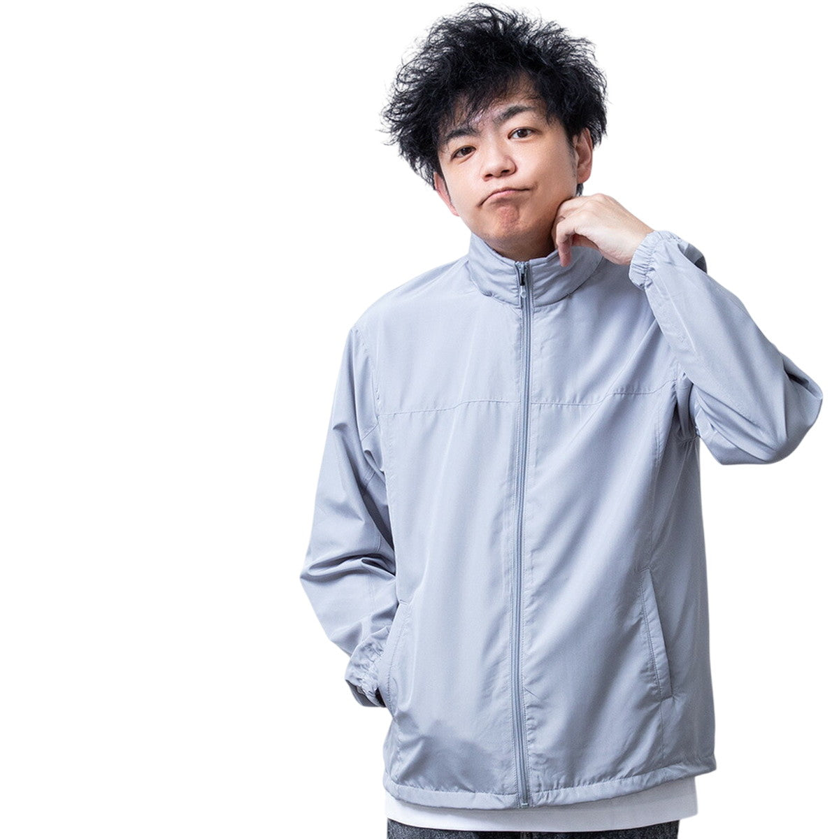 ウインドブレーカー メンズ アウター 防寒 防風 撥水 スタンド ブルゾン 立ち襟 ダルシャイン ポケッタブル 防花粉 ジップアップ zip 春服 スポーツ 運動 通勤 シンプル 03.ライトグレー