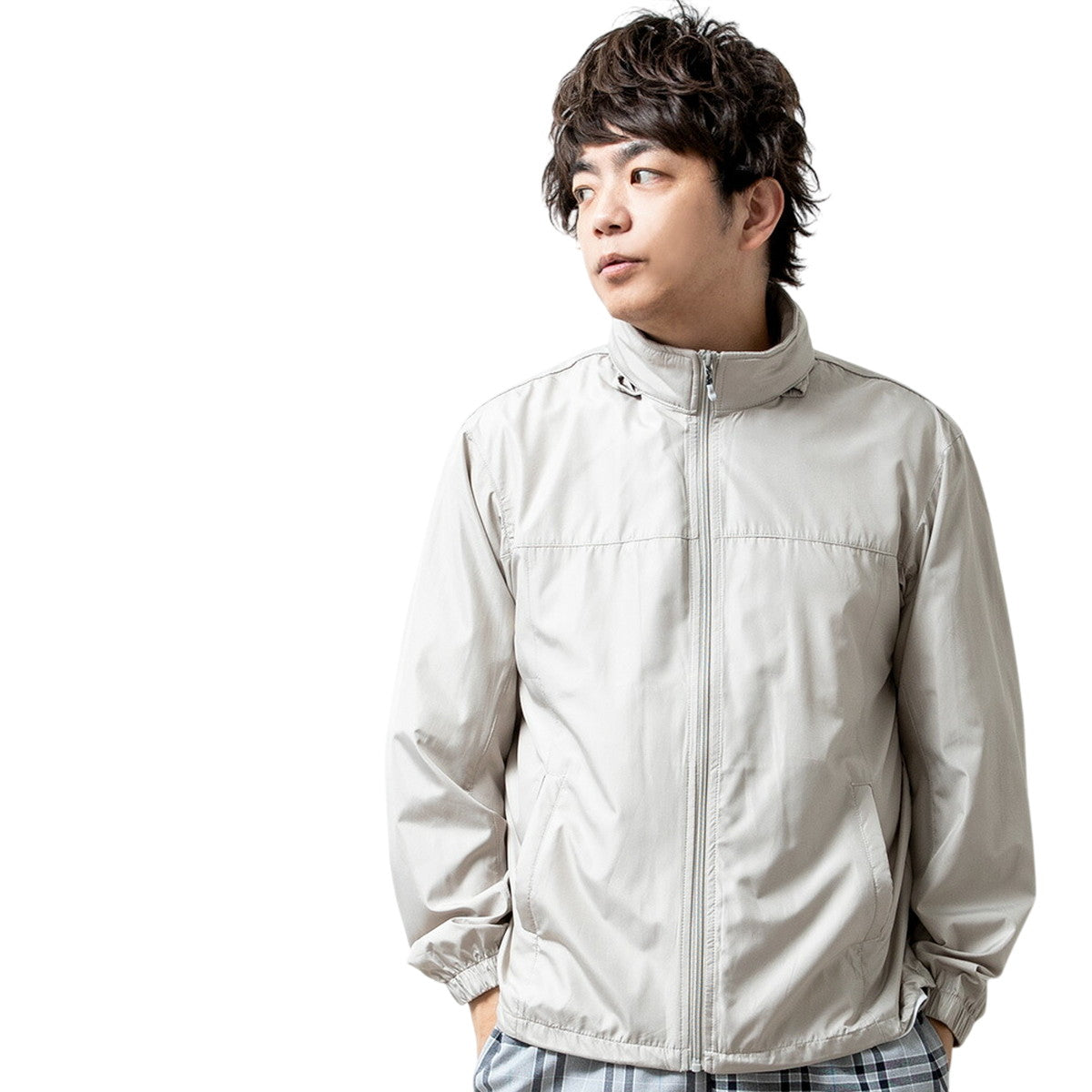 ウインドブレーカー メンズ アウター 防寒 防風 撥水 スタンド ブルゾン 立ち襟 ダルシャイン ポケッタブル 防花粉 ジップアップ zip 春服 スポーツ 運動 通勤 シンプル 02.アイボリー