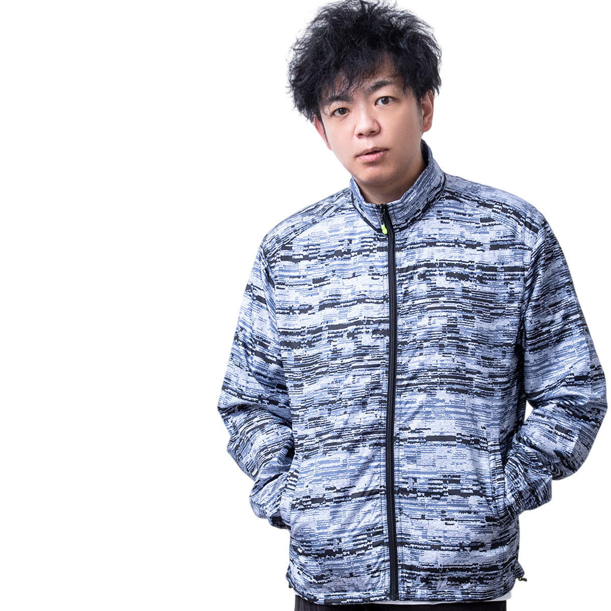 ウインドブレーカー メンズ アウター 防寒 防風 撥水 スタンド ブルゾン 立ち襟 ダルシャイン ポケッタブル 防花粉 ジップアップ zip 春服 スポーツ 運動 通勤 シンプル 03.モザイクボーダー