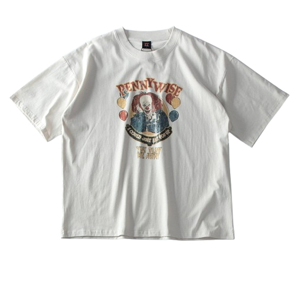ジェネレス GENELESS tシャツ メンズ 綿100 大きめ 半袖 ピグメント キャラT IT ピエロ 半袖tシャツ 全4色 クルーネック シンプル 綿100％ おしゃれ カットソー キャラクター 春 （90.アイボリー） 90.アイボリー
