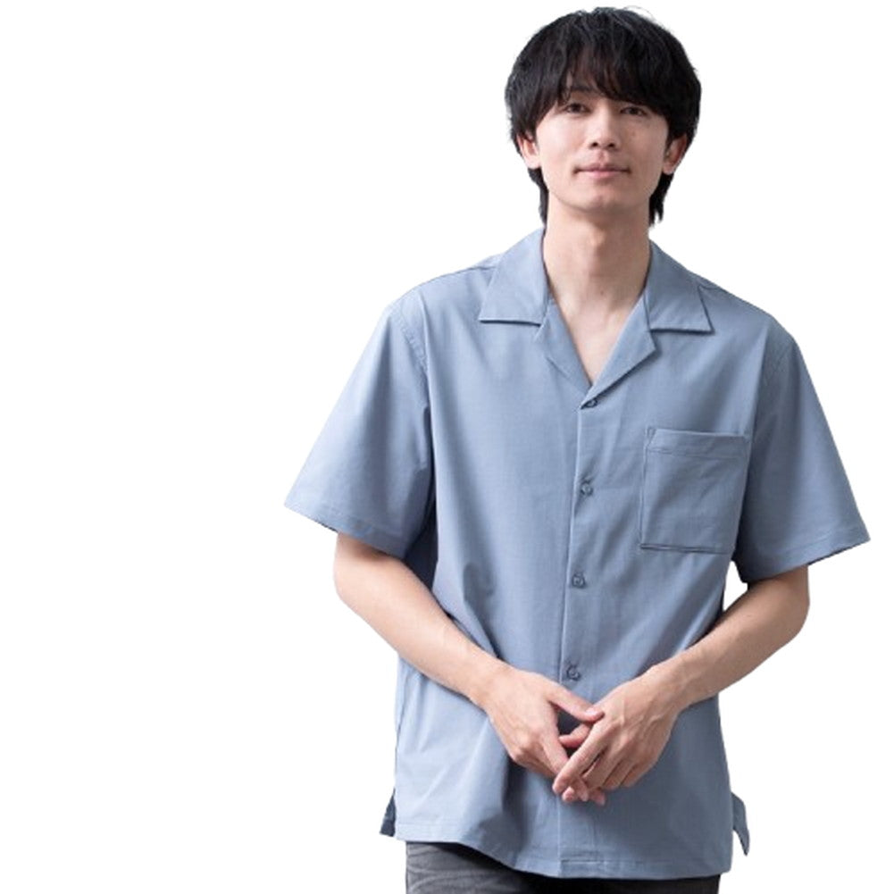 ジェネレス GENELESS オープンカラーシャツ 半袖 メンズ シャツ 涼しい 接触冷感 開襟シャツ 夏 カジュアル ゆったり プレゼント ブラック アメカジ ビッグサイズ 全4色 ブルー オープンカラー （64.サックス） 64.サックス