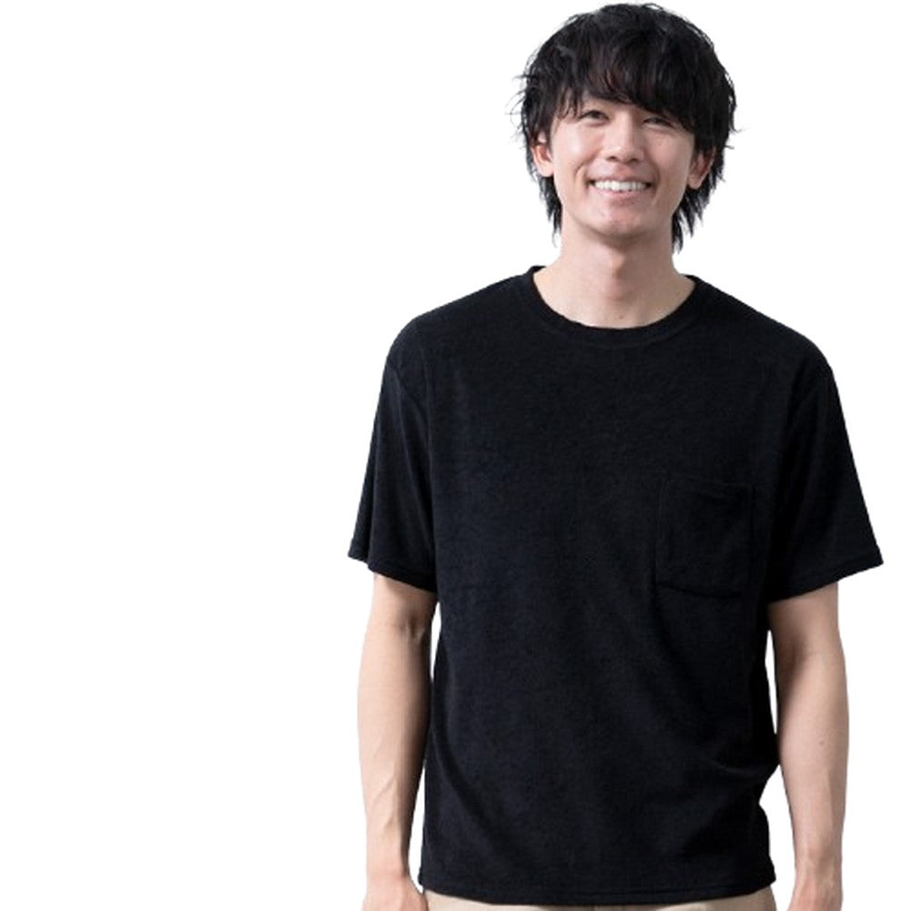 ジェネレス GENELESS Tシャツ メンズ 半袖 パイル 半袖tシャツ タオル地 柔らかい tシャツ クルーネック 接触冷感 ネイビー 胸ポケット トップス ポケットtシャツ カジュアル ブラック カットソー （ブラック） ブラック