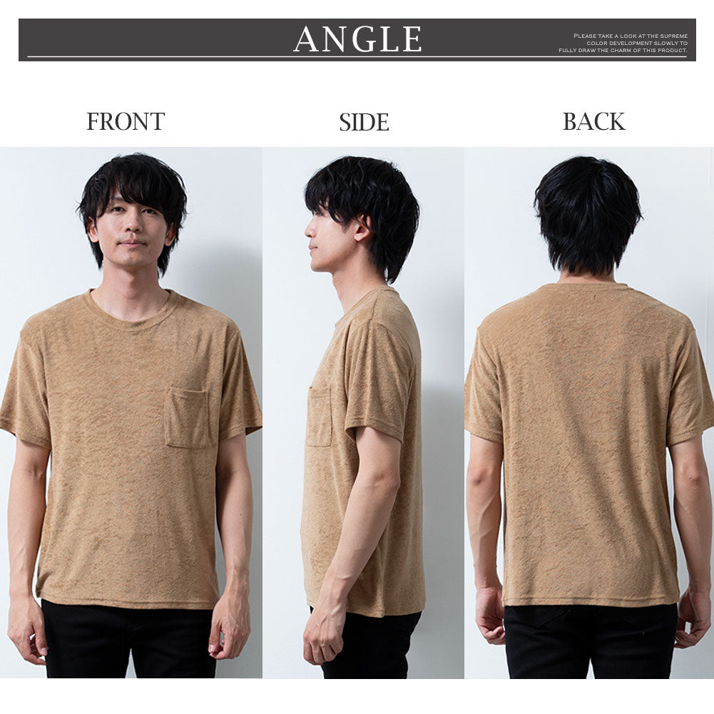 ジェネレス GENELESS Tシャツ メンズ 半袖 パイル 半袖tシャツ タオル地 柔らかい tシャツ クルーネック 接触冷感 ネイビー 胸ポケット トップス ポケットtシャツ カジュアル ブラック カットソー （ブラック） ブラック