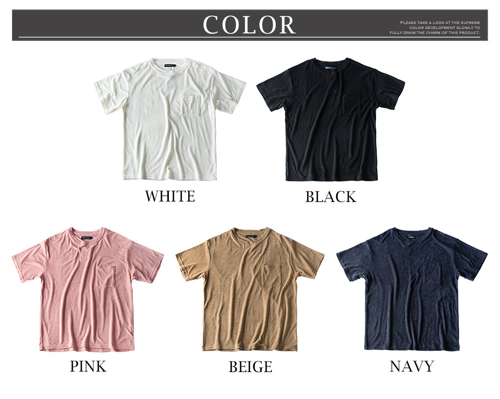 ジェネレス GENELESS Tシャツ メンズ 半袖 パイル 半袖tシャツ タオル地 柔らかい tシャツ クルーネック 接触冷感 ネイビー 胸ポケット トップス ポケットtシャツ カジュアル ブラック カットソー （ブラック） ブラック