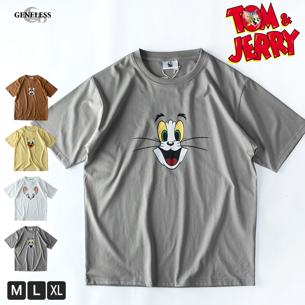 ジェネレス GENELESS 半袖tシャツ メンズ キャラクター キャラt 半袖 トムとジェリー アニメ トムジェリ ジェリー プリントT ホワイト おしゃれ 大きいサイズ tシャツ トップス プリント イエロー （28.ホワイト） 28.ホワイト