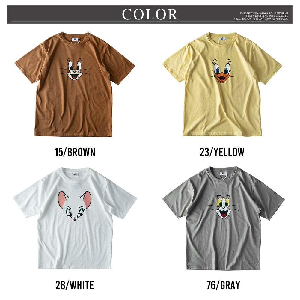 ジェネレス GENELESS 半袖tシャツ メンズ キャラクター キャラt 半袖 トムとジェリー アニメ トムジェリ ジェリー プリントT ホワイト おしゃれ 大きいサイズ tシャツ トップス プリント イエロー （28.ホワイト） 28.ホワイト