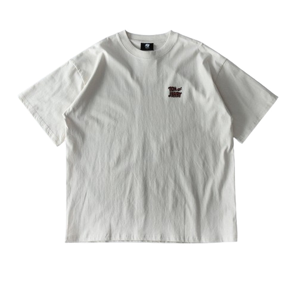 ジェネレス GENELESS tシャツ メンズ 半袖 キャラクター トムとジェリー 半袖tシャツ アニメ トムジェリ プリントT 綿100 Tシャツ 紺 アメカジ 全2色 プリント パープル 春 スミクロ （A/27.アイボリー） A/27.アイボリー