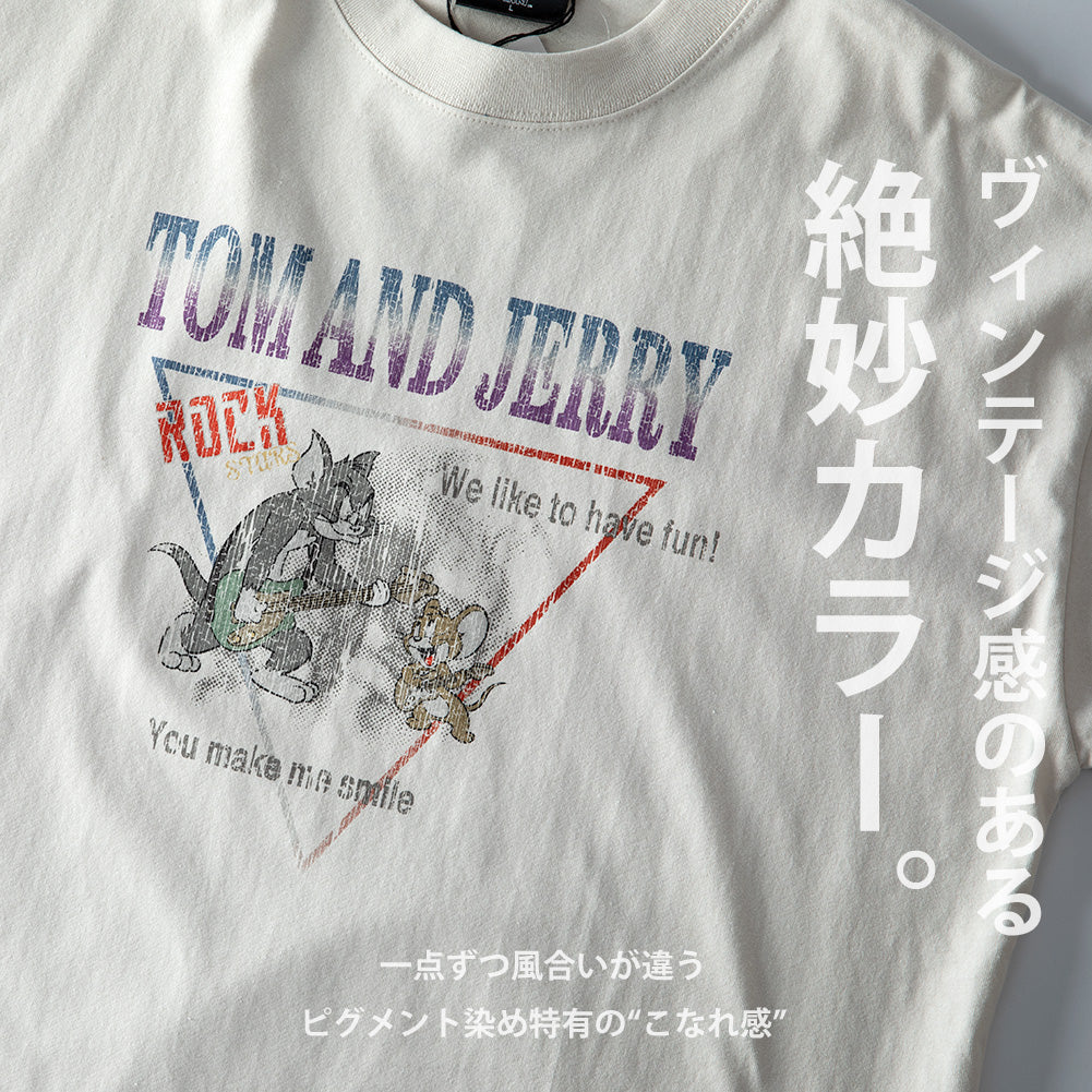 ジェネレス GENELESS tシャツ メンズ 半袖 キャラクター トムとジェリー 半袖tシャツ アニメ トムジェリ プリントT 綿100 Tシャツ 紺 アメカジ 全2色 プリント パープル 春 スミクロ （A/27.アイボリー） A/27.アイボリー
