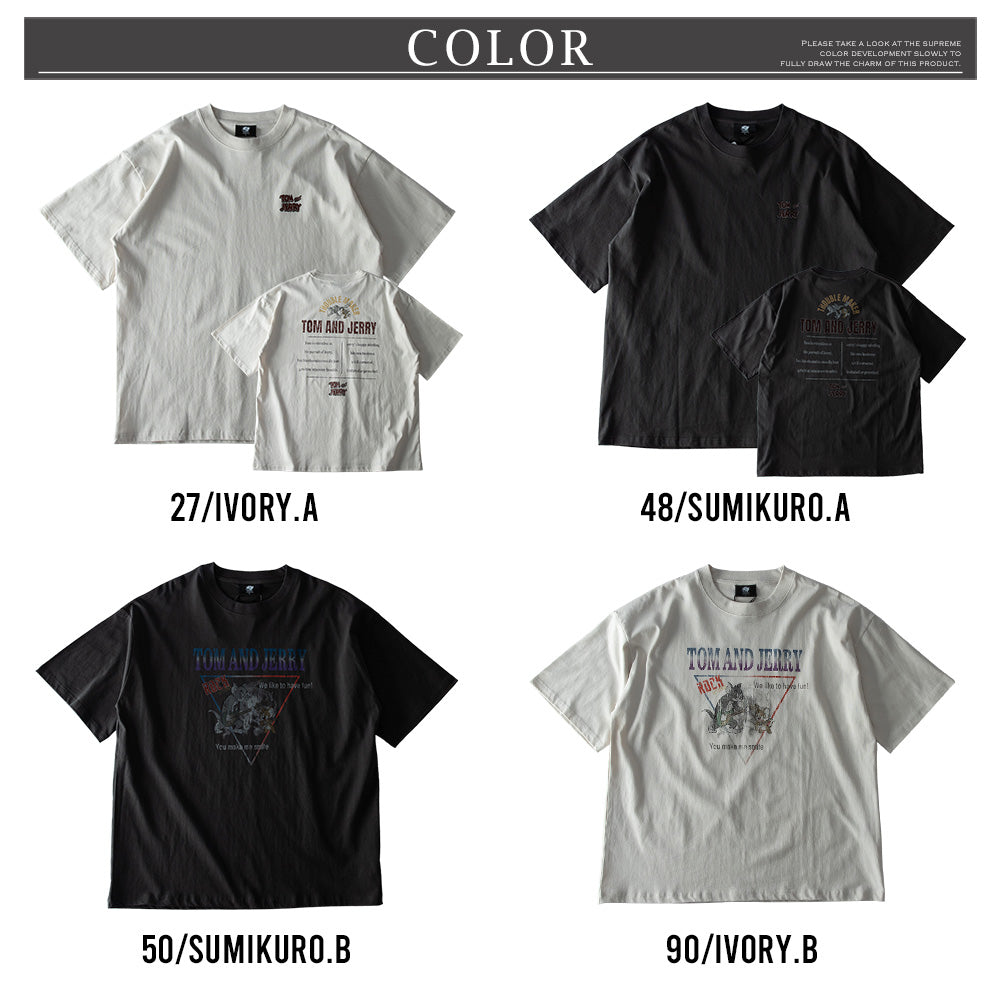 ジェネレス GENELESS tシャツ メンズ 半袖 キャラクター トムとジェリー 半袖tシャツ アニメ トムジェリ プリントT 綿100 Tシャツ 紺 アメカジ 全2色 プリント パープル 春 スミクロ （A/27.アイボリー） A/27.アイボリー