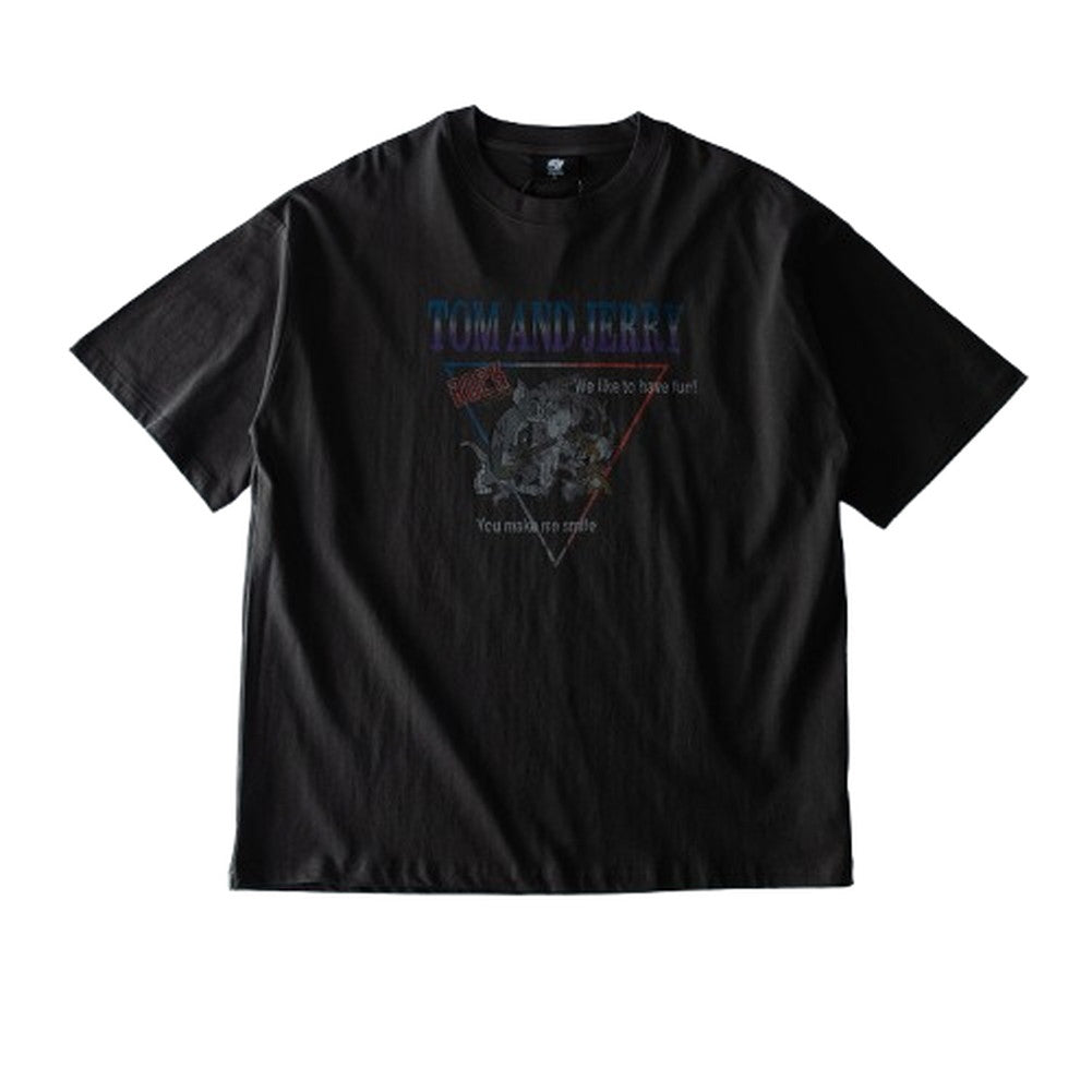 ジェネレス GENELESS tシャツ メンズ 半袖 キャラクター トムとジェリー 半袖tシャツ アニメ トムジェリ プリントT 綿100 Tシャツ 紺 アメカジ 全2色 プリント パープル 春 スミクロ （B/50.スミクロ） B/50.スミクロ