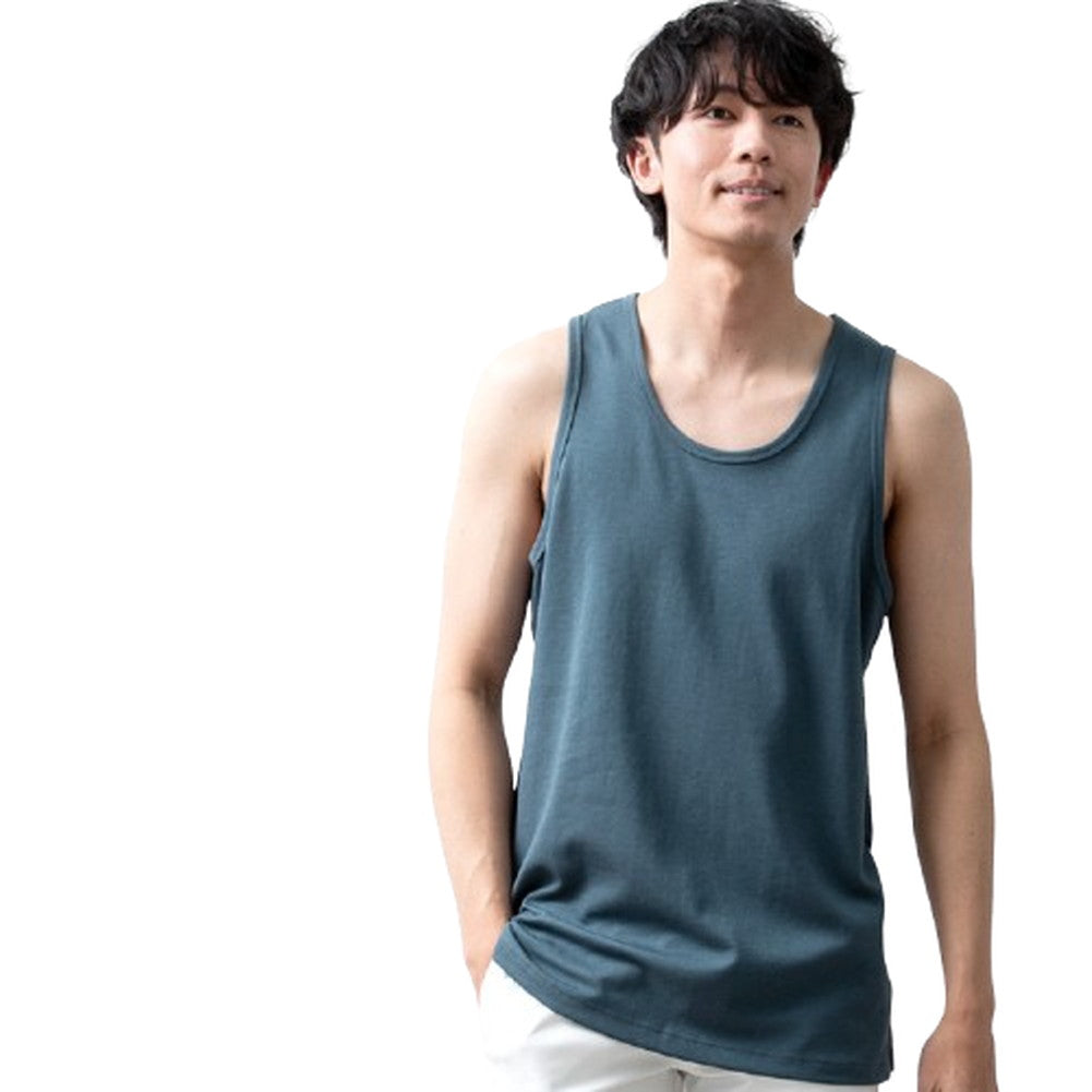 ジェネレス GENELESS タンクトップ メンズ 接触冷感 ロング ノースリーブ 重ね着 ロング丈 夏 吸水速乾 ロングタンクトップ カットソー レイヤード 冷感 白 大きいサイズ 綿 おしゃれ アメカジ 黒 （73.ブルー） 73.ブルー