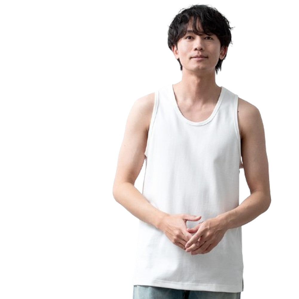 ジェネレス GENELESS タンクトップ メンズ 接触冷感 ロング ノースリーブ 重ね着 ロング丈 夏 吸水速乾 ロングタンクトップ カットソー レイヤード 冷感 白 大きいサイズ 綿 おしゃれ アメカジ 黒 （02.オフホワイト） 02.オフホワイト