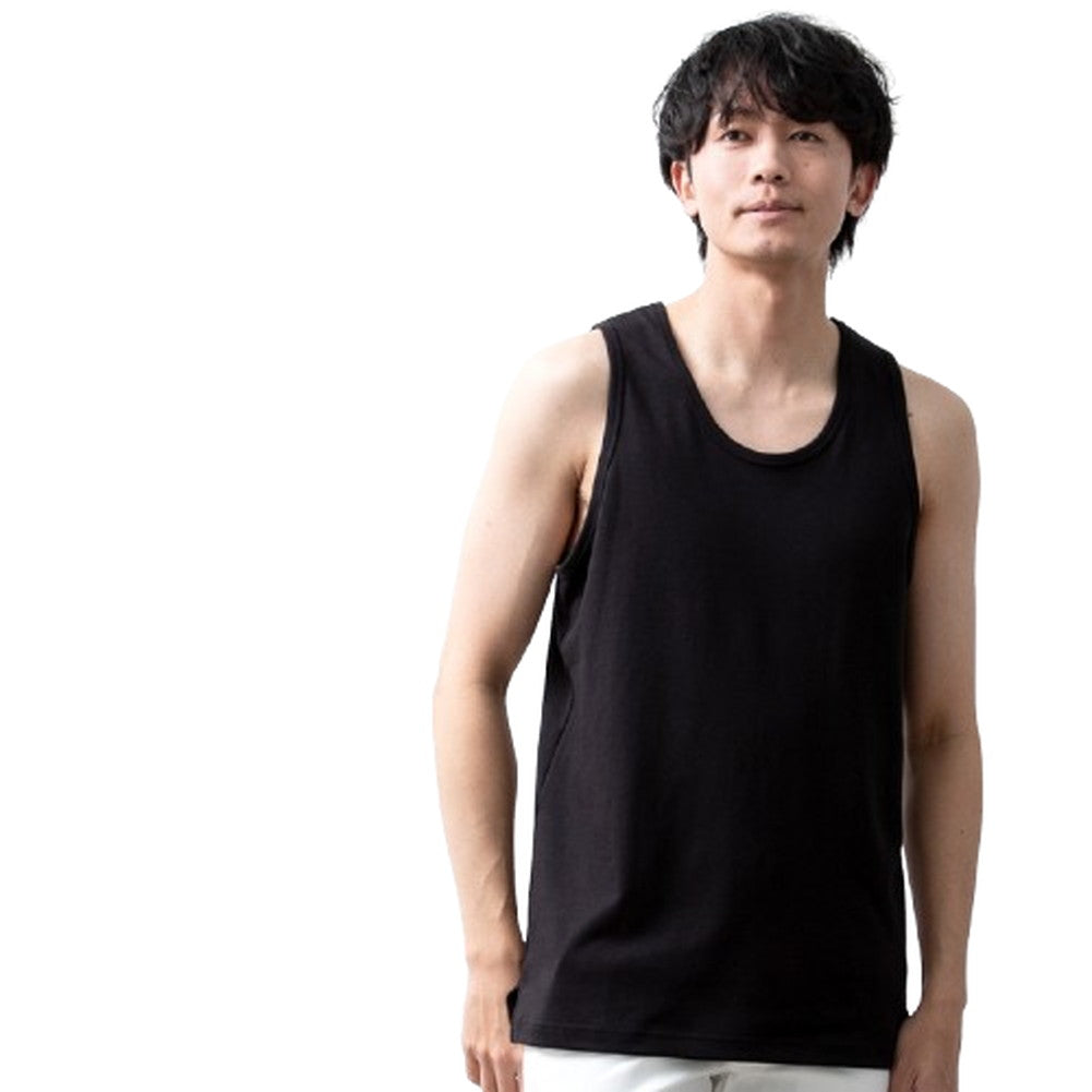 ジェネレス GENELESS タンクトップ メンズ 接触冷感 ロング ノースリーブ 重ね着 ロング丈 夏 吸水速乾 ロングタンクトップ カットソー レイヤード 冷感 白 大きいサイズ 綿 おしゃれ アメカジ 黒 （06.ブラック） 06.ブラック
