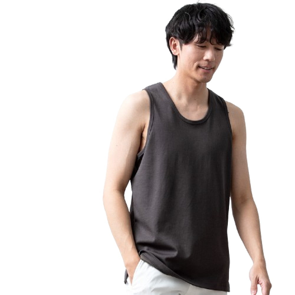 ジェネレス GENELESS タンクトップ メンズ 接触冷感 ロング ノースリーブ 重ね着 ロング丈 夏 吸水速乾 ロングタンクトップ カットソー レイヤード 冷感 白 大きいサイズ 綿 おしゃれ アメカジ 黒 （05.チャコール） 05.チャコール
