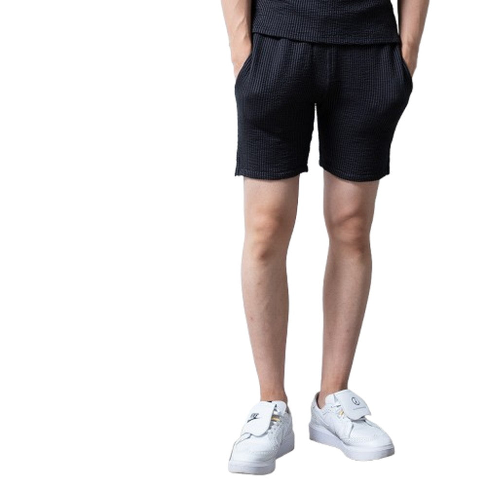 ジェネレス GENELESS ハーフパンツ メンズ シアサッカー 膝上 ショートパンツ ハーパン ショーパン ストライプ 短め 短パン ネイビー メンズパンツ ホワイト×ネイビー スキニーパンツ 綿 ブラック （03.ブラック×チャコール） 03.ブラック×チャコール